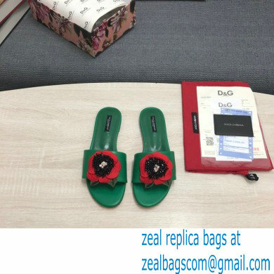 Dolce  &  Gabbana Black Red Roses Slides Green 2022